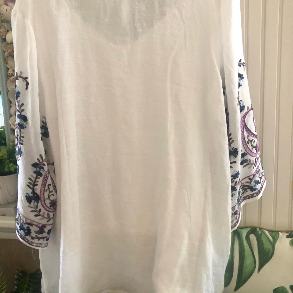 New! Summer Sheer Gauze Top Gorgeous Purple Blue Embroidery Sleeves Plus 2X - Picture 6 of 8